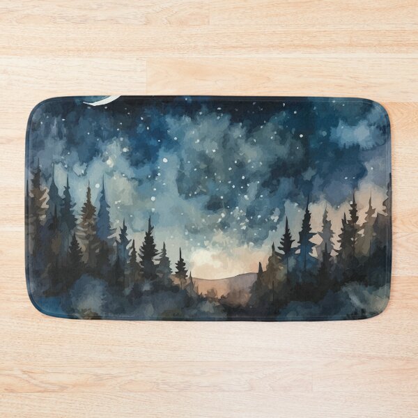 Item preview, A Starry Night in the Woods with a Crescent Moon - Boho Watercolor Night Sky designed and sold by GVRDesign.