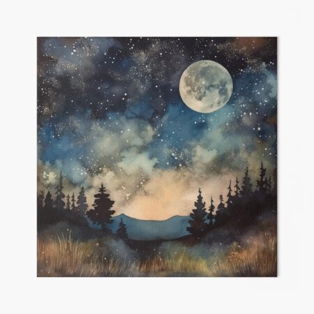 Original Acrylic Painting Sunset Landscape Blue Night Sky Light Art 6x6