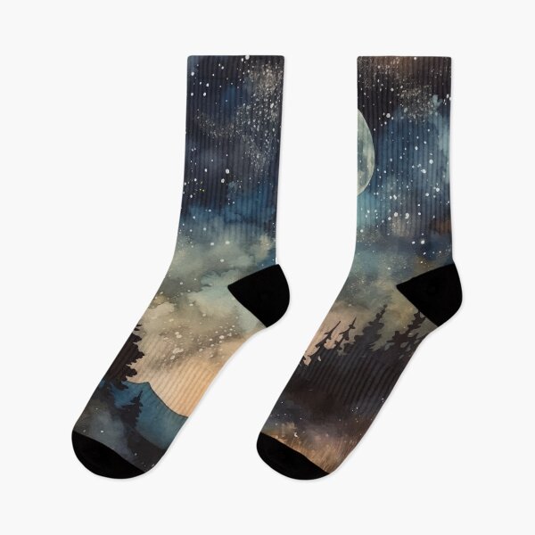 Item preview, A Starry Night in the Woods with a Full Moon - Boho Watercolor Night Sky designed and sold by GVRDesign.