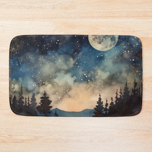 Item preview, A Starry Night in the Woods with a Full Moon - Boho Watercolor Night Sky designed and sold by GVRDesign.
