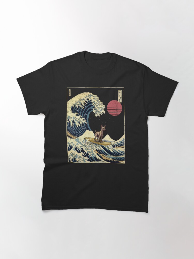Imagen 3 de 7, Camiseta clásica con la obra Xoloitzcuintli Xolo Kanagawa Japanese Surfing Wave, diseñada y vendida por rafaeltto.