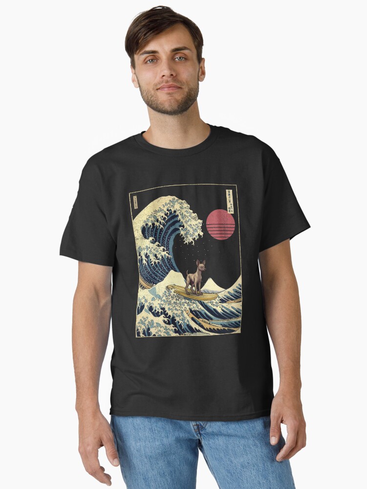 Imagen 2 de 7, Camiseta clásica con la obra Xoloitzcuintli Xolo Kanagawa Japanese Surfing Wave, diseñada y vendida por rafaeltto.