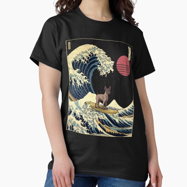 Vista previa del artículo con la obra «Xoloitzcuintli Xolo Kanagawa Japanese Surfing Wave», diseñado y vendido por rafaeltto.