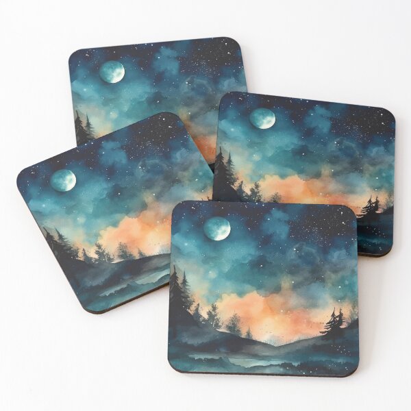 Item preview, A Starry Night out in Nature with a Full Moon - Boho Watercolor Night Sky designed and sold by GVRDesign.