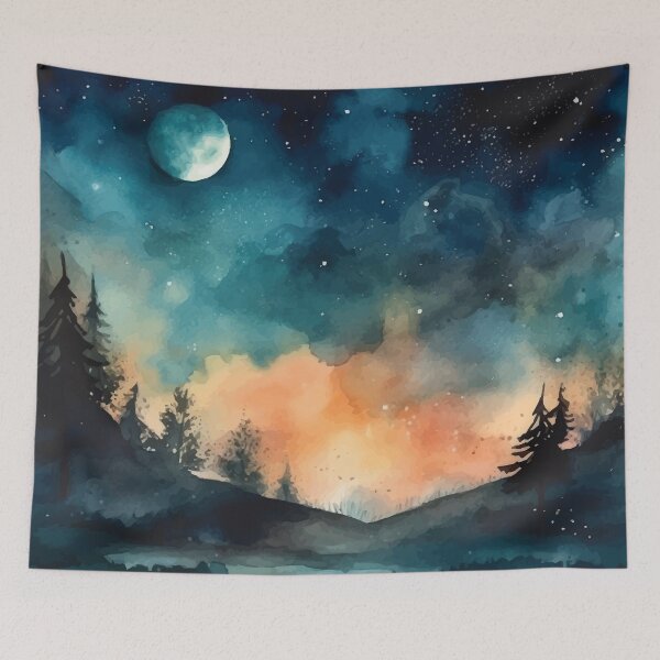 Item preview, A Starry Night out in Nature with a Full Moon - Boho Watercolor Night Sky designed and sold by GVRDesign.