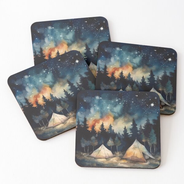 Item preview, A Starry Night Camping in the Woods with a Full Moon - Boho Watercolor Night Sky designed and sold by GVRDesign.
