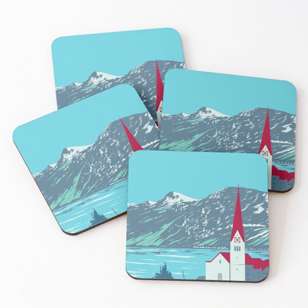 Item preview, Lake Hallstatt with Salzkammergut mountains in Austria WPA Art Deco Poster  designed and sold by retrovectors.