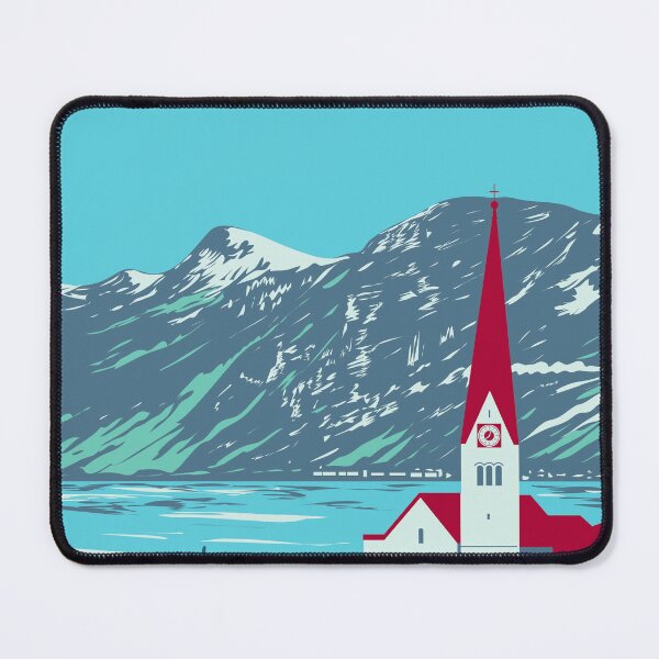 Item preview, Lake Hallstatt with Salzkammergut mountains in Austria WPA Art Deco Poster designed and sold by retrovectors.