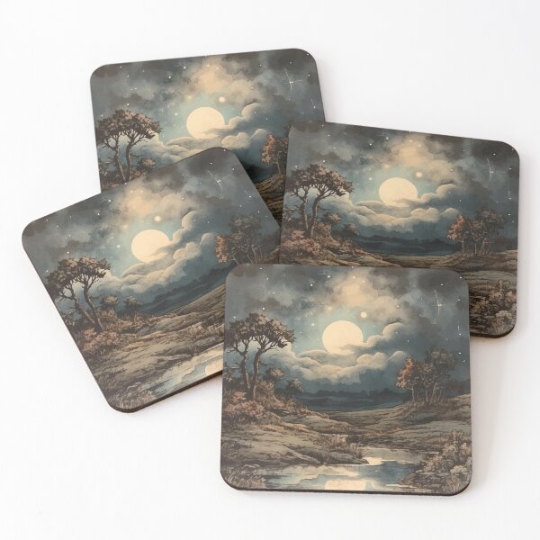 Item preview, A Full Moon on a Cloudy Night by a River - Boho Watercolor Night Sky designed and sold by GVRDesign.