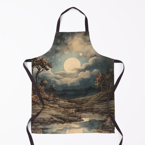 Item preview, A Full Moon on a Cloudy Night by a River - Boho Watercolor Night Sky designed and sold by GVRDesign.