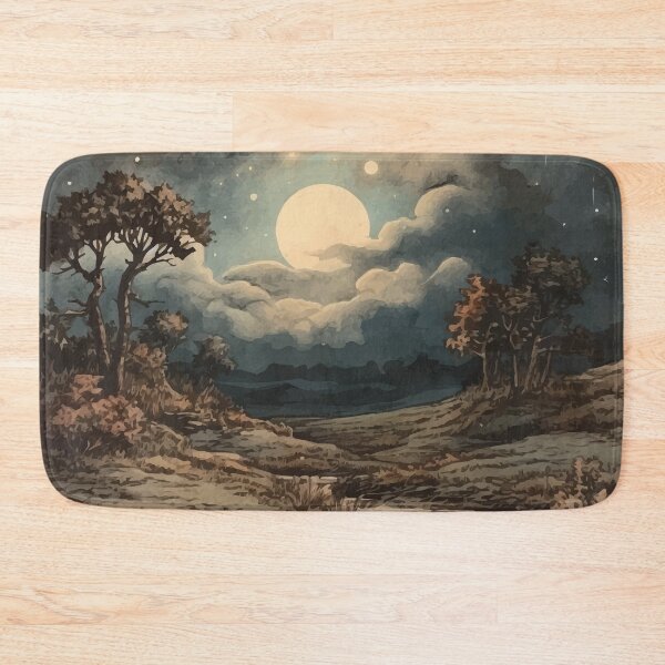Item preview, A Full Moon on a Cloudy Night by a River - Boho Watercolor Night Sky designed and sold by GVRDesign.