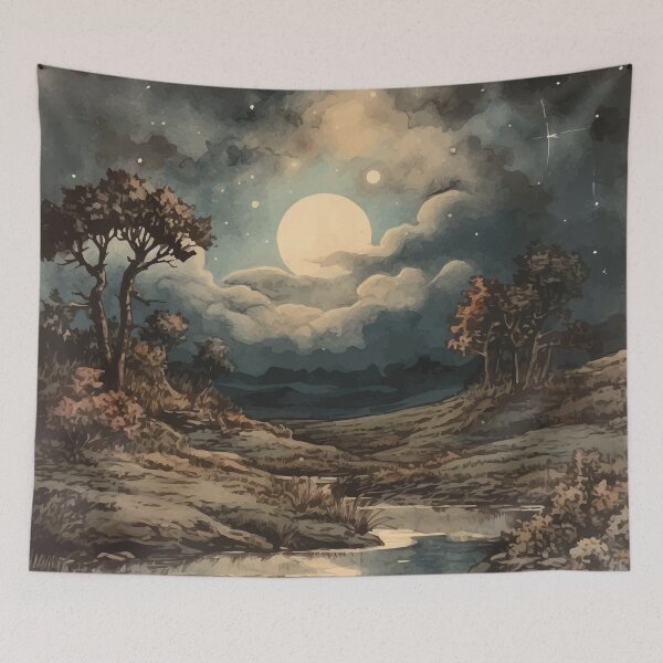 Item preview, A Full Moon on a Cloudy Night by a River - Boho Watercolor Night Sky designed and sold by GVRDesign.