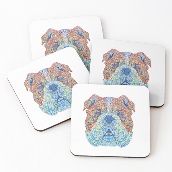 Item preview, English Bulldog or British Bulldog Head Front View Pointillist Impressionist Pop Art Style designed and sold by patrimonio.