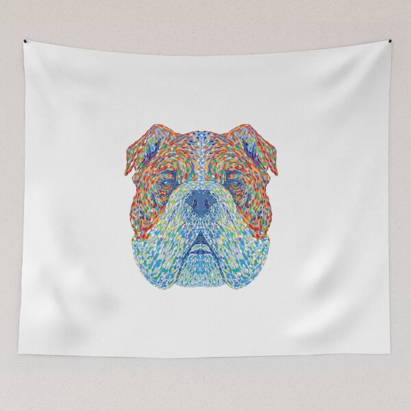 Item preview, English Bulldog or British Bulldog Head Front View Pointillist Impressionist Pop Art Style designed and sold by patrimonio.