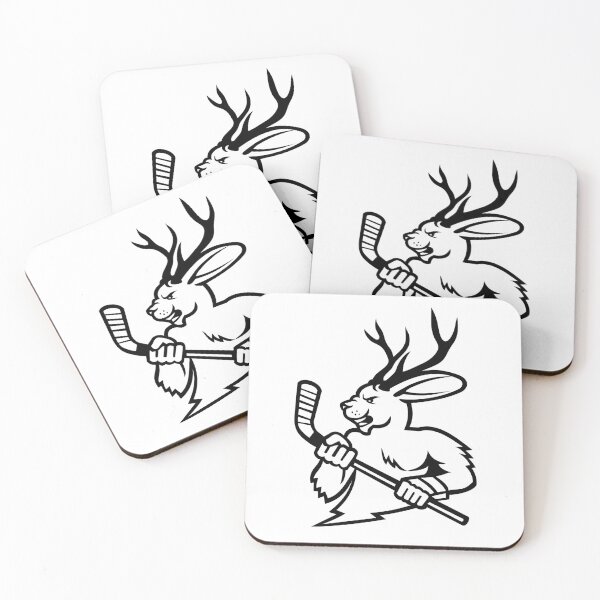 Item preview, Jackalope With Ice Hockey Stick Mascot Black and White designed and sold by patrimonio.