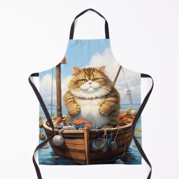 Item preview, Cats at Sea: Fat Cat, little boat Vintage Style Art designed and sold by KittyStampedeCo.