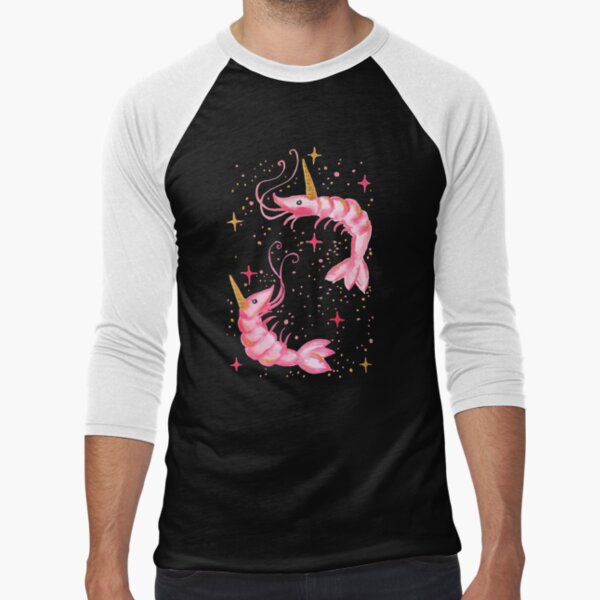 Uni-Prawn In Space | Black Baseball ¾ Sleeve T-Shirt