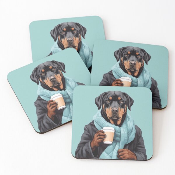 Item preview, Rottweiler Dog Holding Coffee designed and sold by MajesticBeasts.
