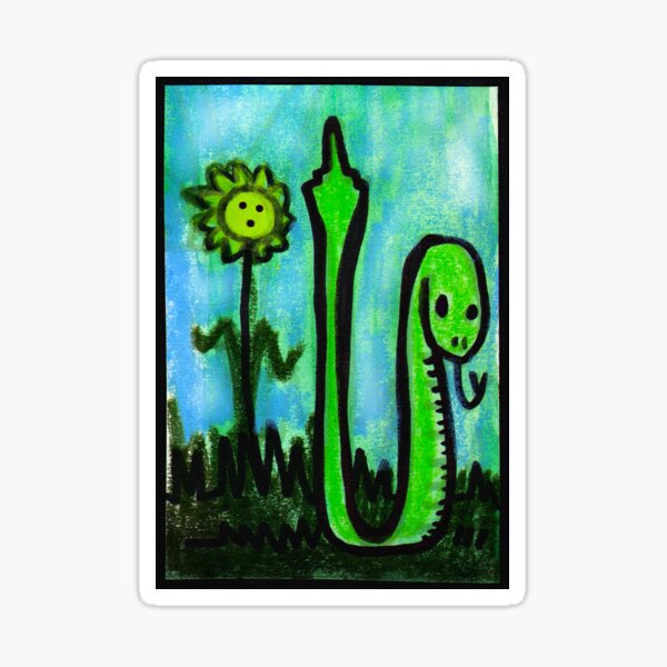 Item preview, Surprised Flower Sticker with Snake designed and sold by Amy Chace.