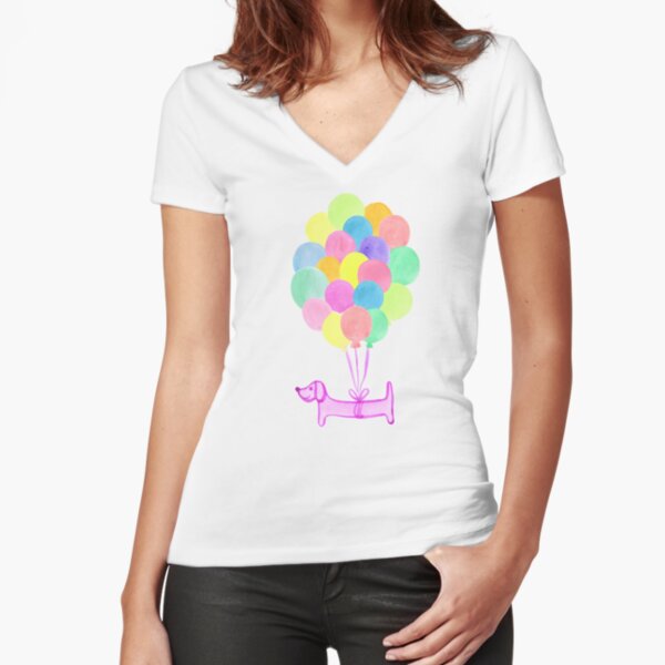 Pup Pup and Away! - Pink Fitted V-Neck T-Shirt