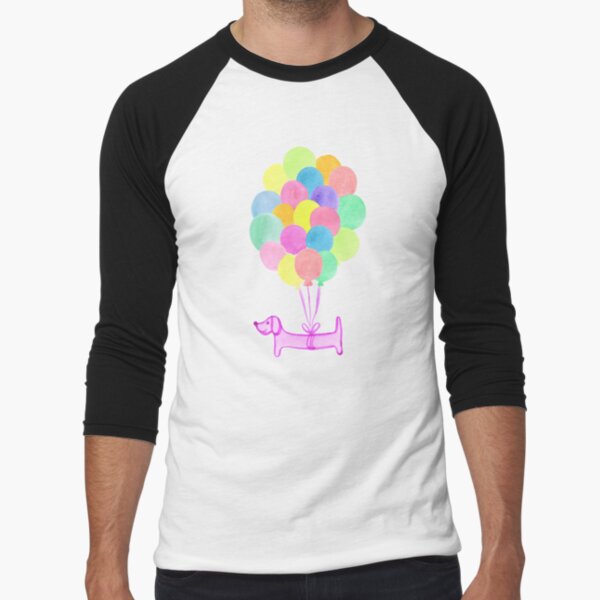 Pup Pup and Away! | Watercolour | Pink Baseball ¾ Sleeve T-Shirt