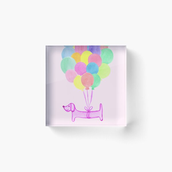 Pup Pup and Away! | Watercolour | Pink Acrylic Block