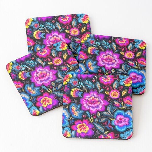 Item preview, Vibrant floral pattern in the style of embroidery designed and sold by ArtfulVixen.
