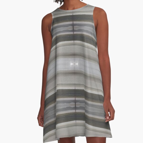 Horizontal grayish stripes of irregular thickness and varying degrees of darkness with an internal fine pattern A-Line Dress