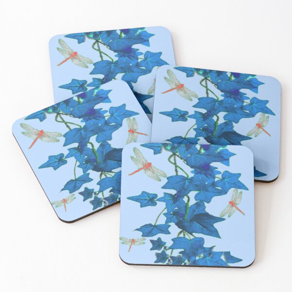 Item preview, AWESOME BLUE IVY VINES RED  DRAGONFLIES ART designed and sold by sharlesart.