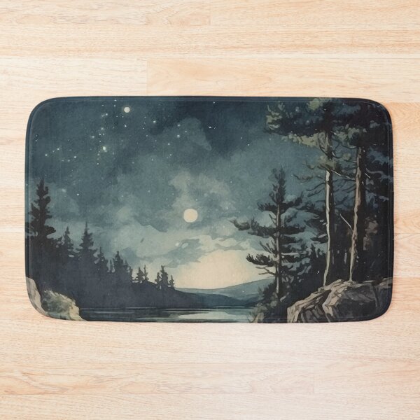 Item preview, A River Under a Moon Lit Sky in The Woods - Boho Watercolor Night Sky designed and sold by GVRDesign.