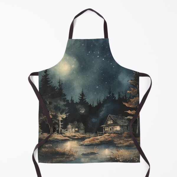 Item preview, Cabins by a River Under a Moon Lit Sky in The Woods - Boho Watercolor Night Sky designed and sold by GVRDesign.