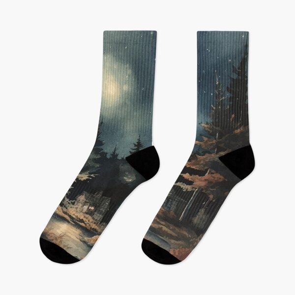 Item preview, Cabins by a River Under a Moon Lit Sky in The Woods - Boho Watercolor Night Sky designed and sold by GVRDesign.