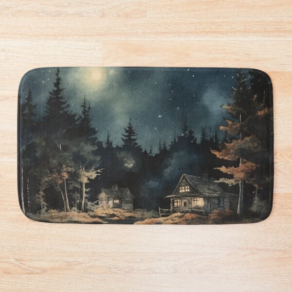 Item preview, Cabins by a River Under a Moon Lit Sky in The Woods - Boho Watercolor Night Sky designed and sold by GVRDesign.