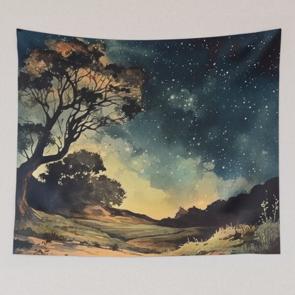 Item preview, A Star Filled Glowing Night in the Forest - Boho Watercolor Night Sky designed and sold by GVRDesign.