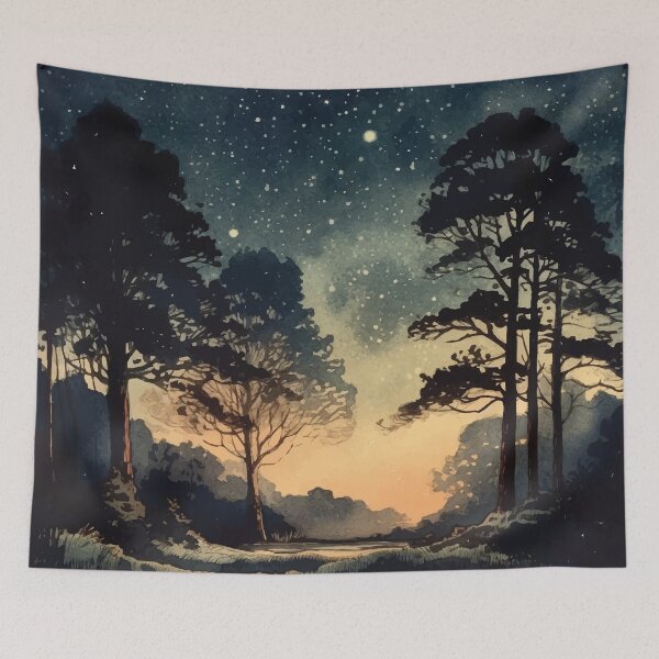 Item preview, A Star Filled Night in the Forest with a Glow - Boho Watercolor Night Sky designed and sold by GVRDesign.