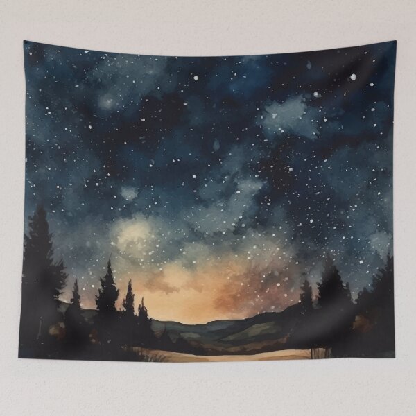 Item preview, A Ethereal Moonlit Night Over a Landscape - Boho Watercolor Night Sky designed and sold by GVRDesign.
