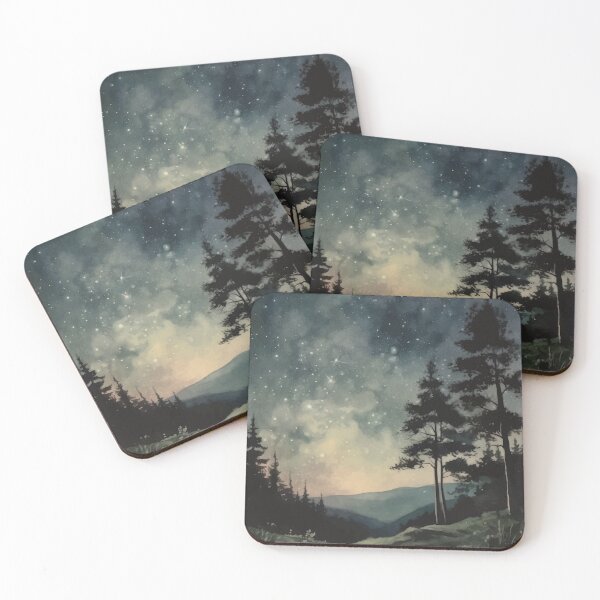 Item preview, A Ethereal Moonlit Night View From a Hilltop - Boho Watercolor Night Sky designed and sold by GVRDesign.