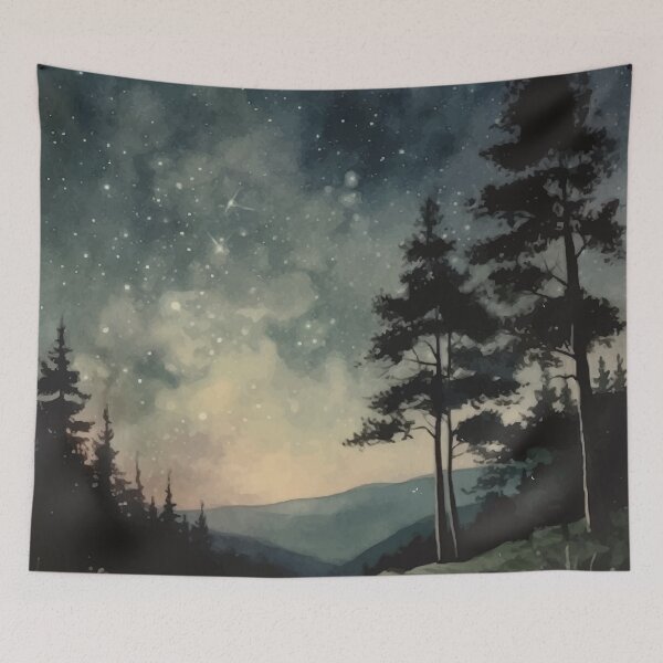 Item preview, A Ethereal Moonlit Night View From a Hilltop - Boho Watercolor Night Sky designed and sold by GVRDesign.