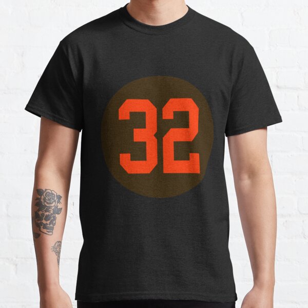 Men's Cleveland Browns 32 Jim Brown Brown Long Sleeve T-Shirt Name And  Number Logo