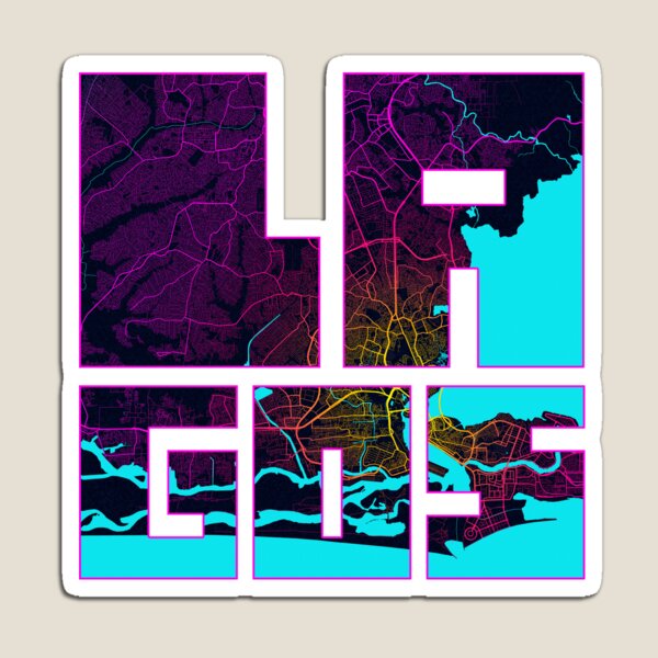 Artikel-Vorschau von Lagos Stadtplan von Nigeria - Neon, designt und verkauft von deMAP.