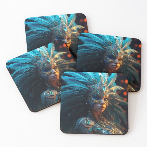 Item preview, Enigmatic Elegance: A Vibrant Digital Portrait of a Masked Woman Adorned with Peacock Feathers designed and sold by oanaunciuleanu.