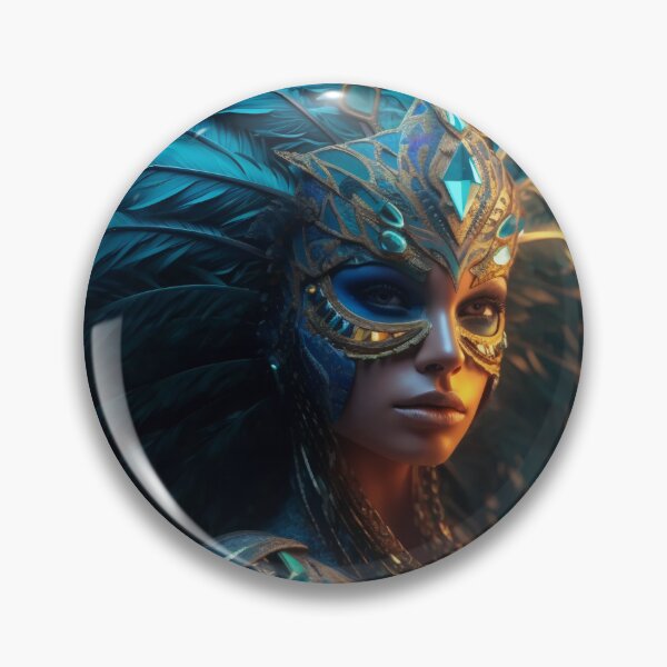 Item preview, Enigmatic Elegance: A Vibrant Digital Portrait of a Masked Woman Adorned with Peacock Feathers designed and sold by oanaunciuleanu.