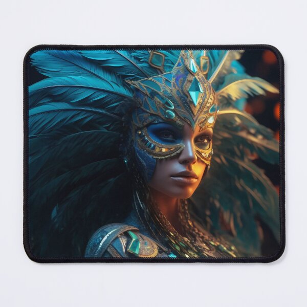 Item preview, Enigmatic Elegance: A Vibrant Digital Portrait of a Masked Woman Adorned with Peacock Feathers designed and sold by oanaunciuleanu.