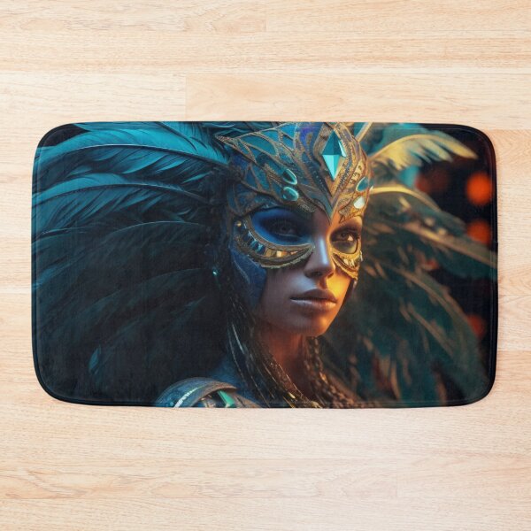 Item preview, Enigmatic Elegance: A Vibrant Digital Portrait of a Masked Woman Adorned with Peacock Feathers designed and sold by oanaunciuleanu.