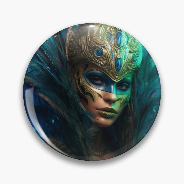 Item preview, Enigmatic Elegance: A Vibrant Digital Portrait of a Masked Woman Adorned with Peacock Feathers designed and sold by oanaunciuleanu.