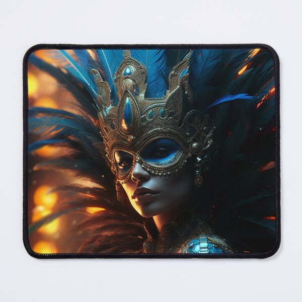 Item preview, Enigmatic Elegance: A Vibrant Digital Portrait of a Masked Woman Adorned with Peacock Feathers designed and sold by oanaunciuleanu.