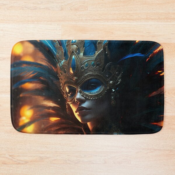 Item preview, Enigmatic Elegance: A Vibrant Digital Portrait of a Masked Woman Adorned with Peacock Feathers designed and sold by oanaunciuleanu.