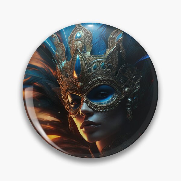 Item preview, Enigmatic Elegance: A Vibrant Digital Portrait of a Masked Woman Adorned with Peacock Feathers designed and sold by oanaunciuleanu.