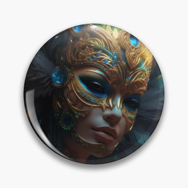 Item preview, Enigmatic Elegance: A Vibrant Digital Portrait of a Masked Woman Adorned with Peacock Feathers designed and sold by oanaunciuleanu.
