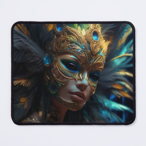 Item preview, Enigmatic Elegance: A Vibrant Digital Portrait of a Masked Woman Adorned with Peacock Feathers designed and sold by oanaunciuleanu.